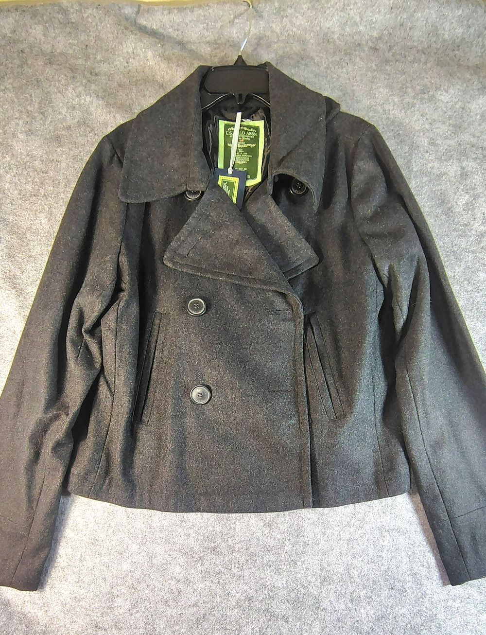U.S. Polo Double Crested Pea Coat NWT Size XL Juniors Dark Gray